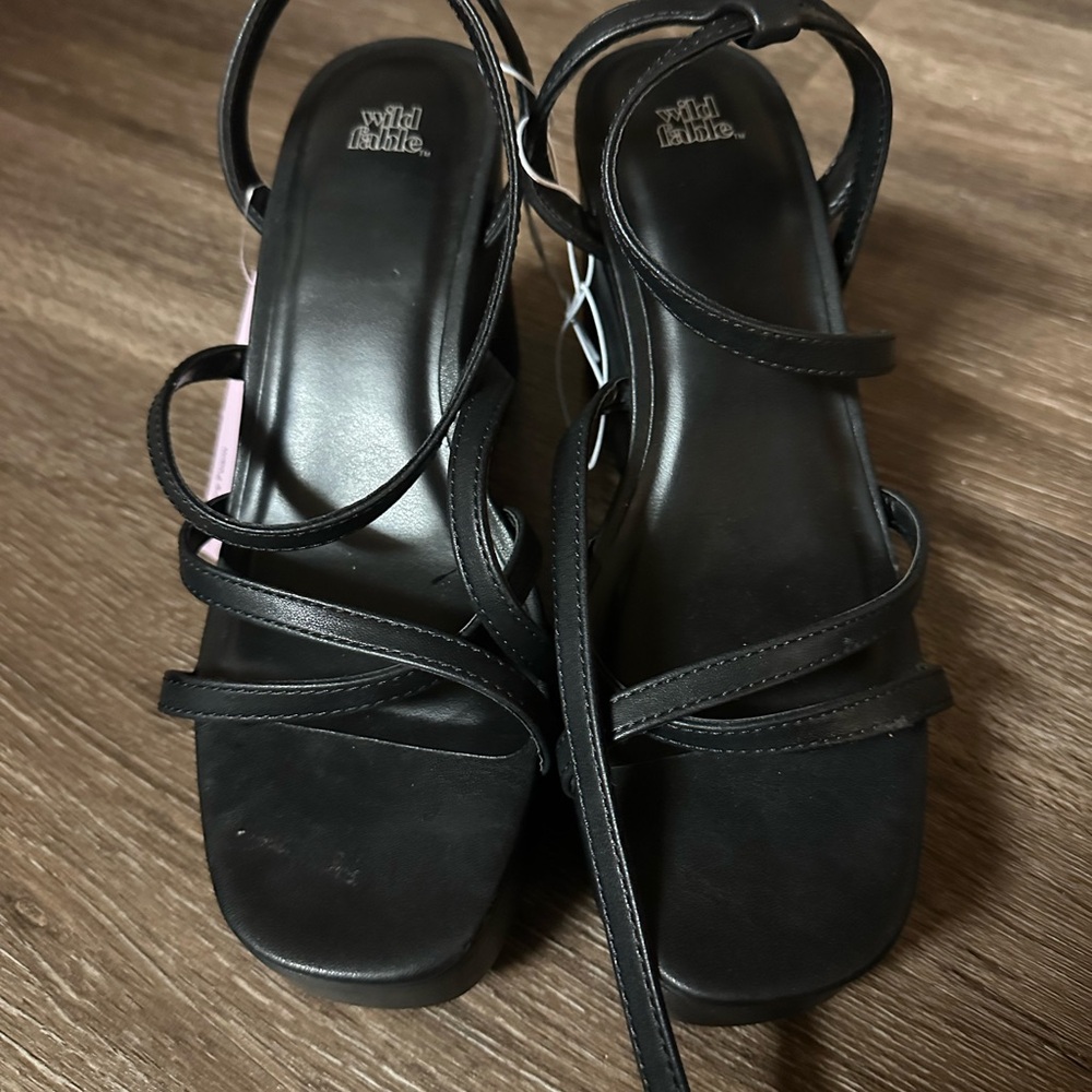 Wild Fable Elegant Black Strappy Wedges
